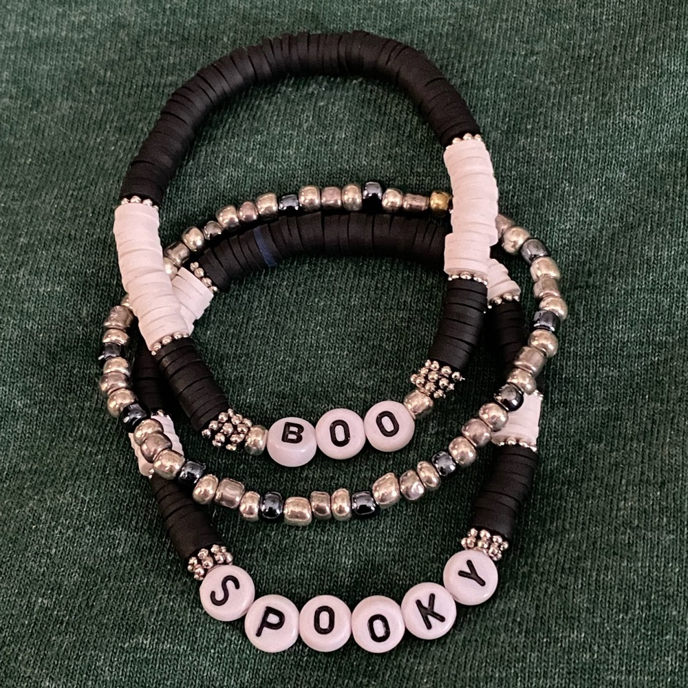 Halloween Stack Heishi Stretch Bracelets Boo Spooky